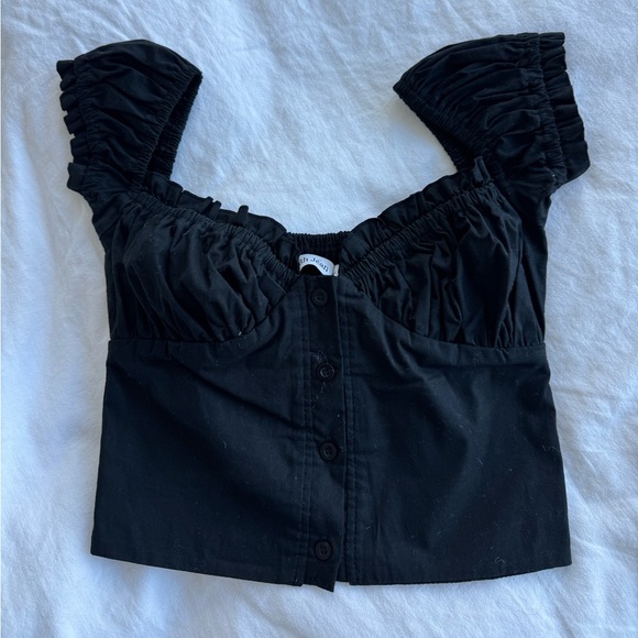 With Jean Tops - With Jean Black Ruched Women's Top